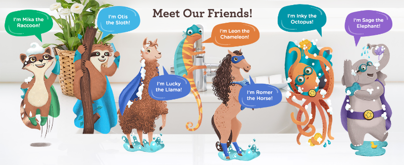 Check out the Aveeno Kids skin & hair care line to meet our new friends like Inky the Octopus