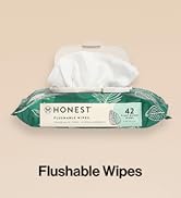 The Honest Company Flushable Wipes for Sensitive Skin | Fragrance Free, Hypoallergenic, 99% Water