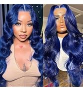 Long 34 Inch Dark Blue Lace Front Wigs Human Hair Body Wave 13x4 HD Navy Blue Lace Front Wig Huma...