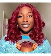 Ailwelia 99j Burgundy Wear And Go Glueless Body Wave 5x5 Bob Wig Human Hair 200% Density 5x5 Hd L...
