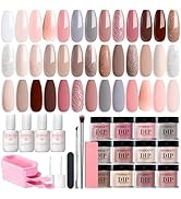 AZUREBEAUTY 31 Pcs Dip Powder Nail Kit 20 Colors Glitter Nude Brown Pink White Gray Dip Powder Li...
