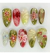 Press on Nails Short Almond LINMEIZAI Fake Nails Press ons Nail Tips Glue on Nails 3D Full Cover ...