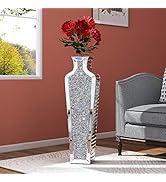 SHYFOY Tall Crushed Diamond Floor Vase Large Silver Mirror Vases for Decor Living Room Floor, Lux...