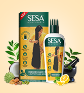 Sesa ayurvedic oil bottle with carton and amla coconut and other herbs 