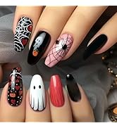 24 Pcs Halloween Press on Nails Short Coffin LINMEIZAI Fake Nails Press ons Nail Tips Glue on Nai...