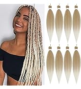 Pre Stretched Braiding Hair 26 Inch Two Tone Ombre Brown Blonde Braiding Hair 8 Packs Long Hair E...