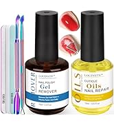 Gel Polish Remover, Gel Remover Kit Includes Cuticle Oil and Nail Polish Remover Tool No Soaking ...