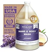 SoCal Suds & Company 128oz Certified Organic Hand & Body Wash w/Shea Butter- Gentle Natural Body,...
