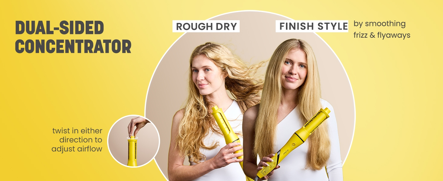 Dual-sided concentrator hair dryer. Rough dry and finish style