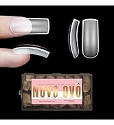 NOVO OVO Slightly Curved Square Nail Tip Medium Length, Extra Thick Natural Hawk Curve Eagle Claw...