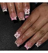 YEFIUO Square Press On Nails Short - 24 Pcs Nude Extra Short Fake Nails Press ons,White Pink Fren...