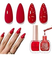 AZUREBEAUTY Red Nail Polish No Gel Quick Dry Gold Foil Glitter 2 Colors Nail Lacquer Natural Fing...