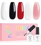 AILLSA Nude Gel Nail Polish Set Red Jelly Pink Milky White Black Gel Polish with Base and Top Coa...