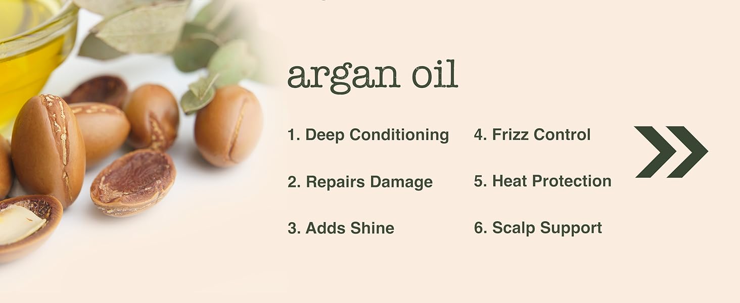 Argan oil benefits for hair, deep conditioning, heat protection, scalp support