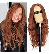 AISI HAIR Ginger Wig for Women, Long Wavy Lace Hairline Middle Part Synthetic Heat Resistant Wig ...