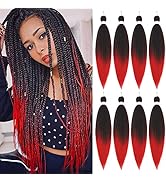 Pre Stretched Braiding Hair 26 Inch Ombre Red Braiding Hair 8 Packs Long Hair Extensions Braiding...
