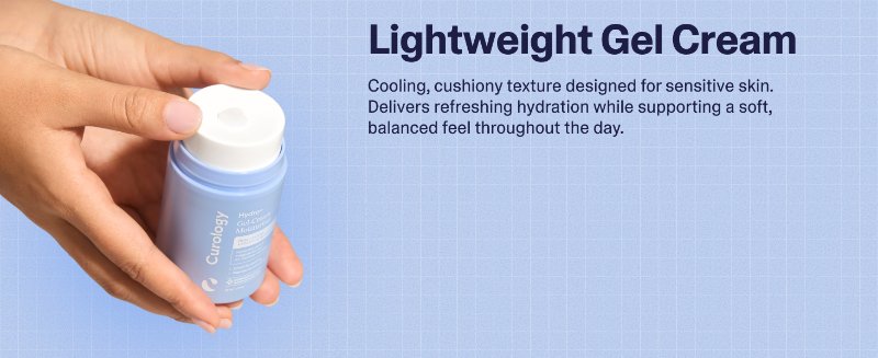 Lightweight gel cream, hand holding cream bottle