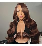 MUGOHK Brown Wear and Go Glueless Wigs Human Hair Pre Cut 26 Inch 7x5 Chocolate Brown Body Wave H...