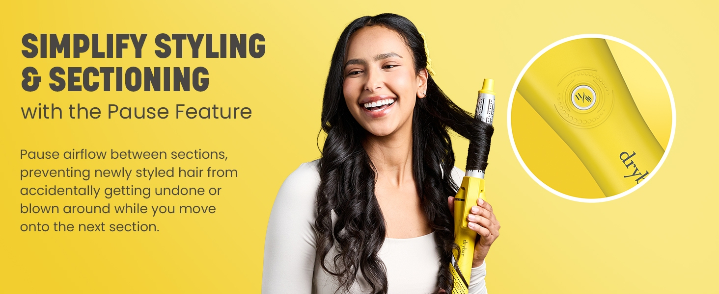 pause feature to simplify styling and sectioning hair