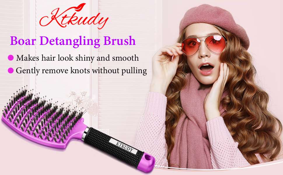 boar bristle hair brush purple