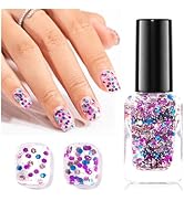 Nailshion Sparkle Nail Polish, Purple Blue Rose Gold Glitter Nail Polish with Hexagon Glitter, Ai...