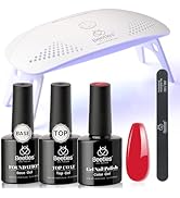 Beetles Red Gel Nail Polish Kit with UV LED Light and Base Top Coat Starter Kit Soak Off Red Gel ...