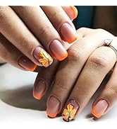 24Pcs Maple Leaf Press on Nails Thanksgiving Press ons Fingernails Fall Leaves Gel Glue on Acryli...