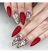 24Pcs Halloween Almond Press on Nails Medium Length Fake Nails Cute Ghost Mushroom Design Hallowe...