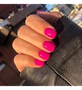 Hot Pink Press On Nails Short Square, KXAMELIE Natural Short Gel Nails Glue on Acrylic Nails Pres...
