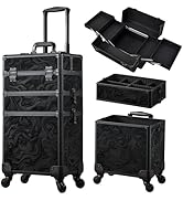 FRENESSA 3 in 1 Rolling Makeup Train Case Professional Cosmetic Trolley Large Storage with Keys S...