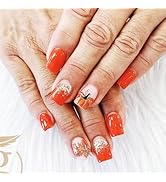24Pcs Maple Leaf Press on Nails Thanksgiving Press ons Fingernails Glossy Gold Glitter Short Squa...