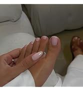 KQueenest 48 Pcs All Light Pink Press on Nails Medium Almond & Press on Toenails for Women with P...