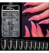 100 Pcs Halloween Nail Tips Curved Stiletto 10 Size Clear to Make 3D Eagle Claw Long Press on Art...