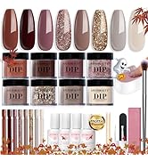 AZUREBEAUTY 30Pcs Dip Powder Nail Kit Starter with Nail Sticks, 8 Colors Fall Winter Nude Brown G...