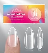 krofaue 600Pcs Medium Almond Nail Tips - Clear Nails Full Cover Press on Nails 12 Sizes Almond Fa...