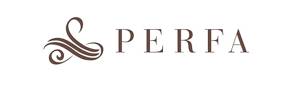 Elegant brown decorative logo design featuring the word 'PERFA' with ornate scroll flourish on left side.