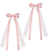 CustomyLife 2Pcs Pink Lace Hair Bows Cute Coquette Bow Clips Long Tail Ribbon Bowknot Barrettes f...
