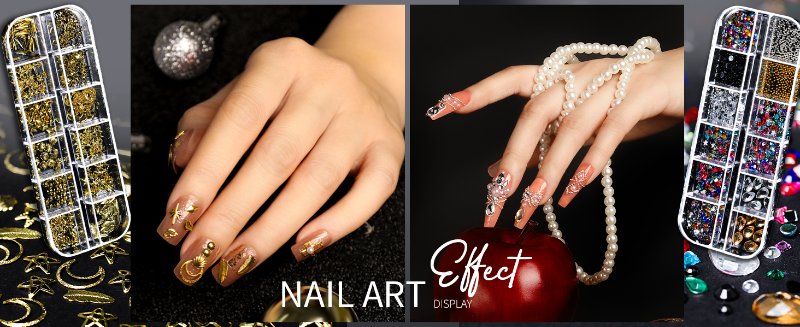 Gold Nail Charms VS Multi-shaped Nail Gems with Nail Bead Design