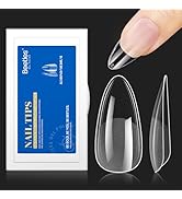 Beetles 12 Sizes Gel Nail Tips Etch Nail Tips 504Pcs Pre Filed Half Matte Medium Almond Full Cove...