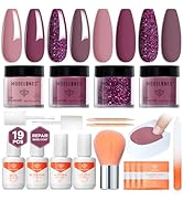 Modelones Dip Powder Nail Kit, 4 Colors Pink Purple Glitter Dipping Starter Set with Liquid and C...
