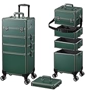 FRENESSA Rolling Makeup Train Case Cosmetology Case on Wheels 5 in 1 Makeup Case with Lid Rolling...