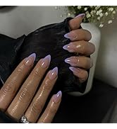 30Pcs Purple French Tip Press on Nails Short Almond Nails Press ons, Short Fake Nails Almond Shap...
