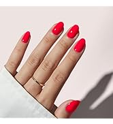 BTArtbox Press On Nails Short - Salmon Pink Press on Nails, Oval Fake Nails with Nail Glue, Reusa...