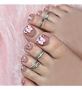 Leopard Print Bow Press on Toenails Square Fake Toes with Cute 3D French Tip Bow Design False Toe...