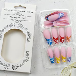French Extra Long Tender Pink Rainbow Wave Press on Nail Set