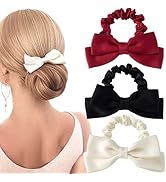 CustomyLife 3pcs Silk Bow Scrunchies Black Red White Bowknot Hair Ties Ropes Elastic Bands Ponyta...