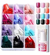Teenitor Short Square Press On Nails With Nail Glue, 288Pcs Short Fake Nails 12 Colors Short Glue...