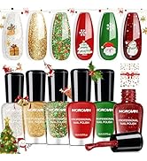 Morovan Christmas Nail Polish Set: 2025 Glitter Red Green Gold Silver Fingernail Polish Kit with ...