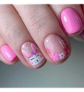 Easter Press on Nails Square Short Fake Nails Easter Colored Wreath False Nails with Cute Bunny D...