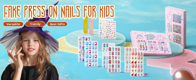 Kids Press on Nails Children Girls Press on Short Artificial Fake Nails